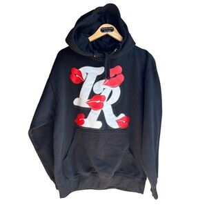 La Ropa Men's Black Kiss Logo Hooded Sweatshirt Black Size L
